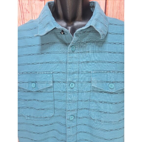 Vans Mens Blue Short Sleeve Button-Up Shirt Large - Barbed Wire Print - Picture 3 of 8